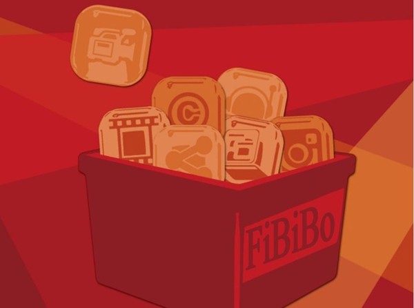 Eine gezeichnete Box voller Symbole, die etwas mit Film zu tun haben.