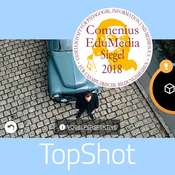 TopShot Screenshot mit Comenius Award Logo.