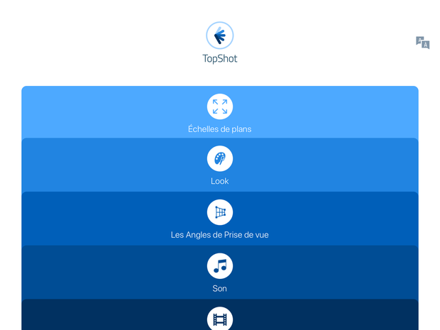 Menü der App TopShot auf Französisch. Menü der App TopShot auf Französisch.